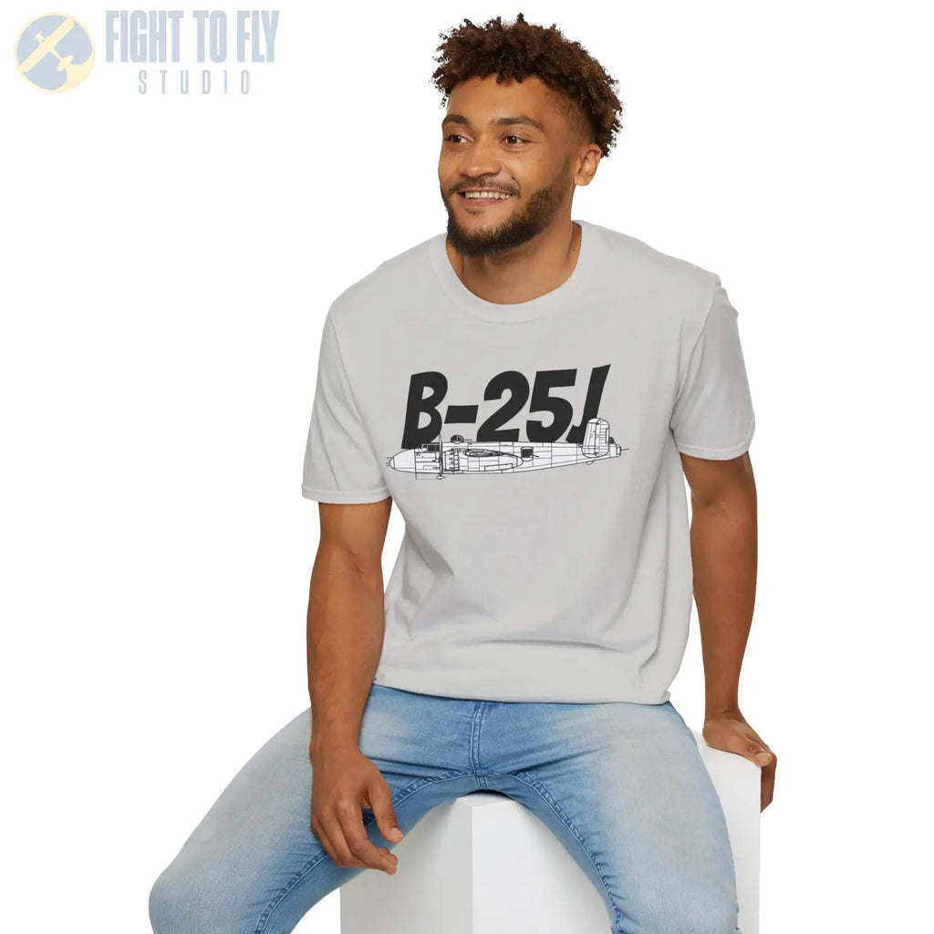B-25J (8-Gun Nose) Mitchell Side Profile T-Shirt - Pilot gifts - WWII warbird t-shirt