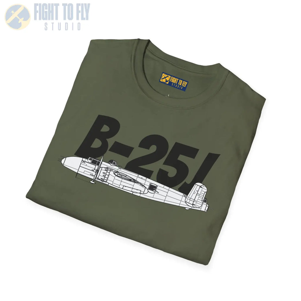 B-25J (8-Gun Nose) Mitchell Side Profile T-Shirt - Pilot gifts - WWII warbird t-shirt