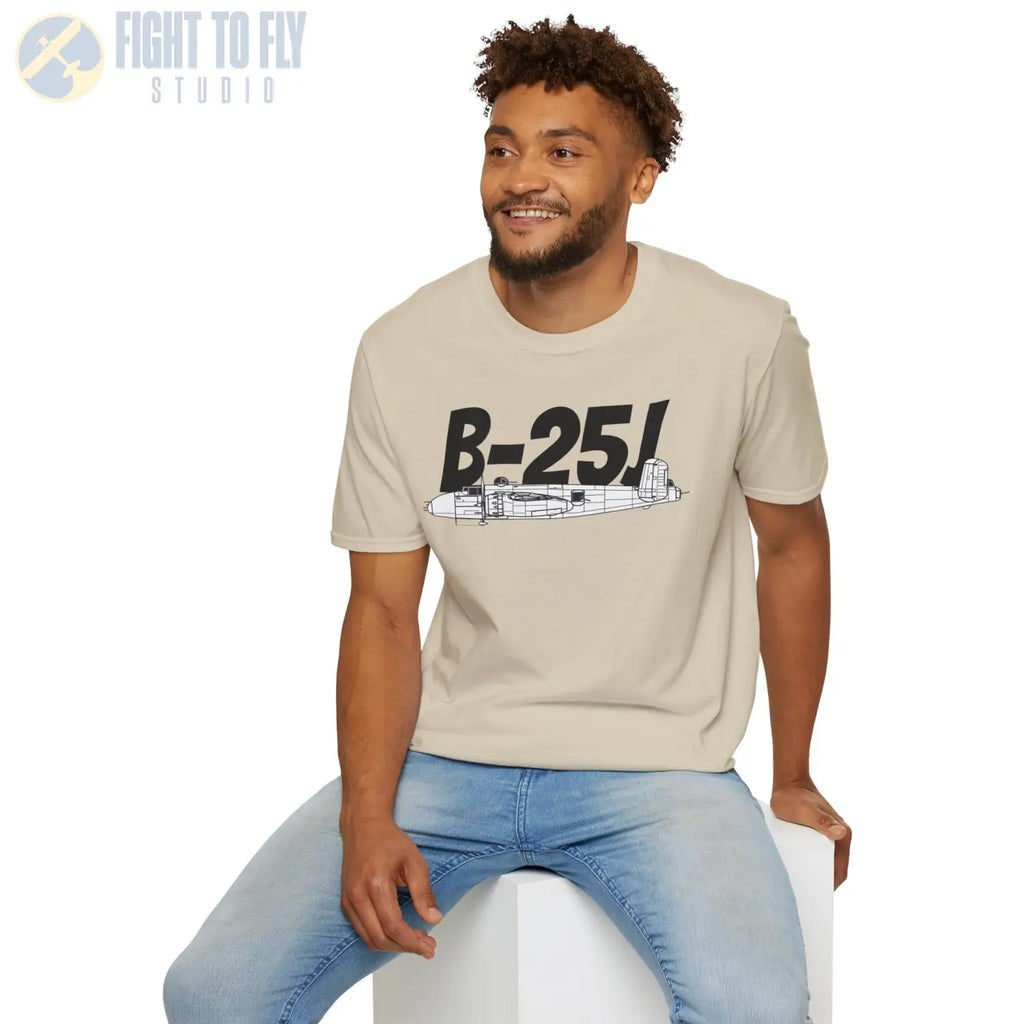 B-25J (8-Gun Nose) Mitchell Side Profile T-Shirt - Pilot gifts - WWII warbird t-shirt