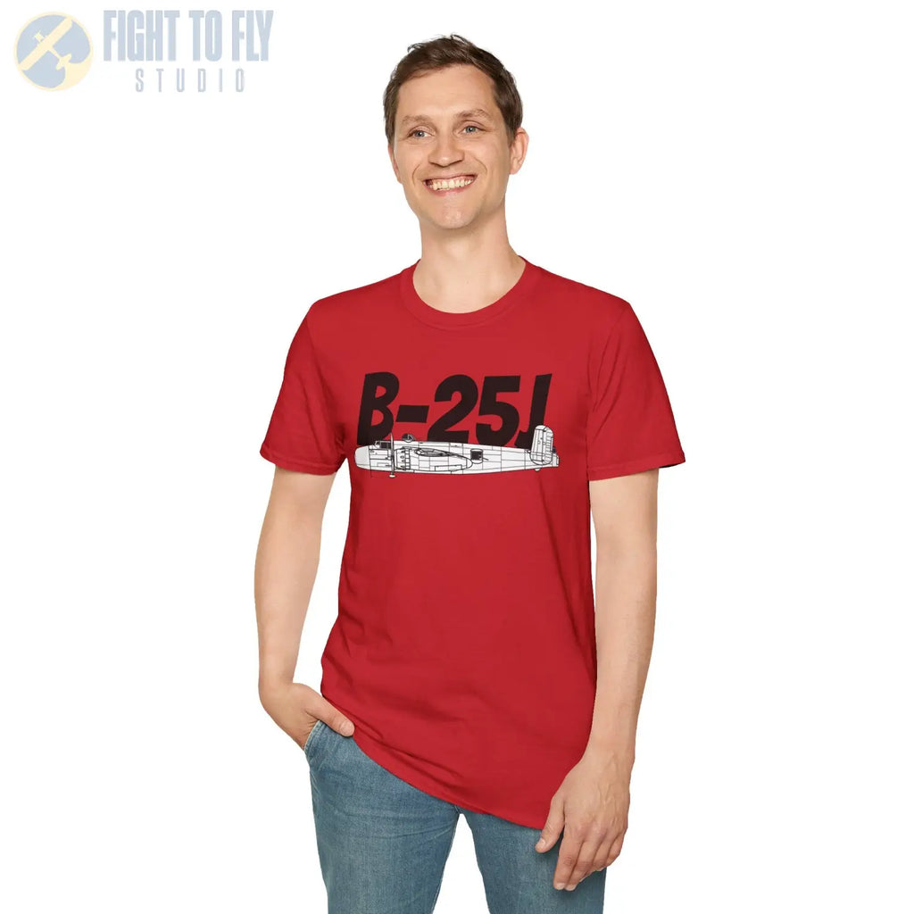 B-25J (8-Gun Nose) Mitchell Side Profile T-Shirt - Pilot gifts - WWII warbird t-shirt