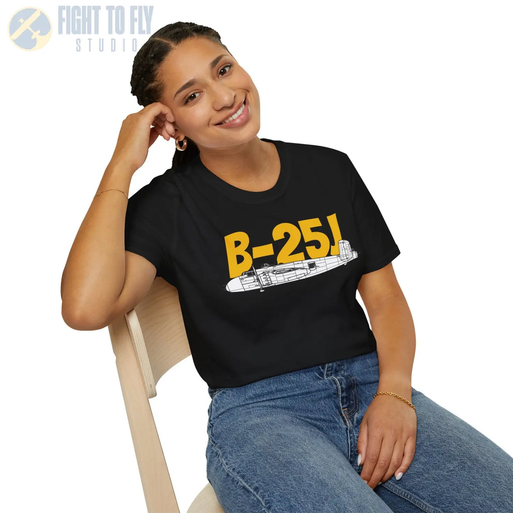 B-25J (8-Gun Nose) Mitchell Side Profile T-Shirt - Pilot gifts - WWII warbird t-shirt