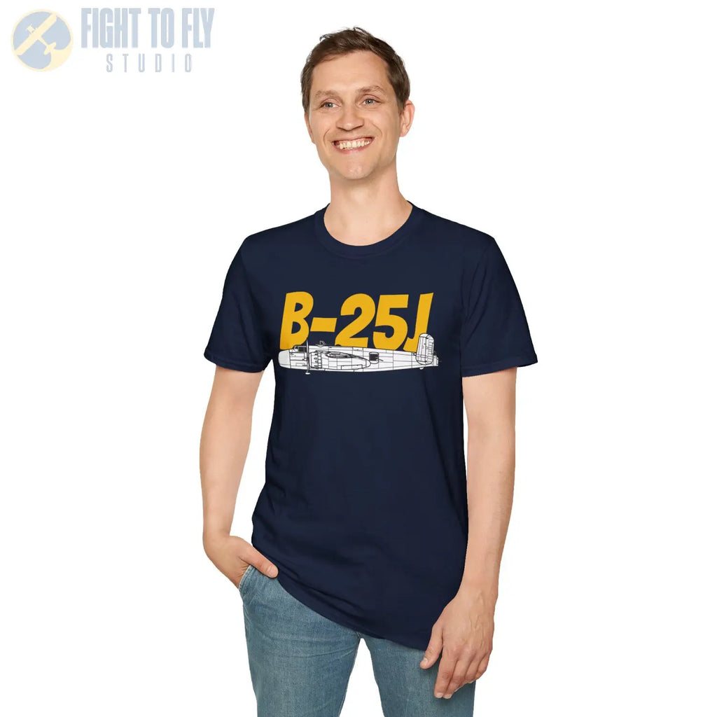 B-25J (8-Gun Nose) Mitchell Side Profile T-Shirt - Pilot gifts - WWII warbird t-shirt