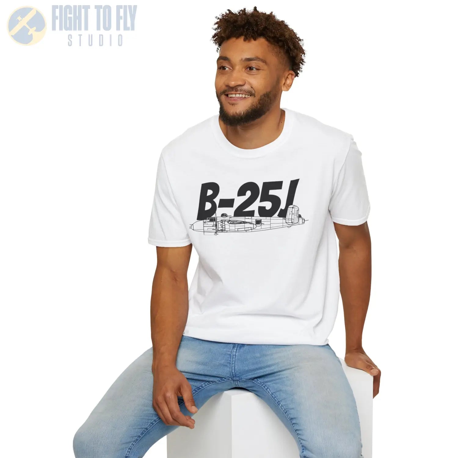 B-25J (8-Gun Nose) Mitchell Side Profile T-Shirt - Pilot gifts - WWII warbird t-shirt