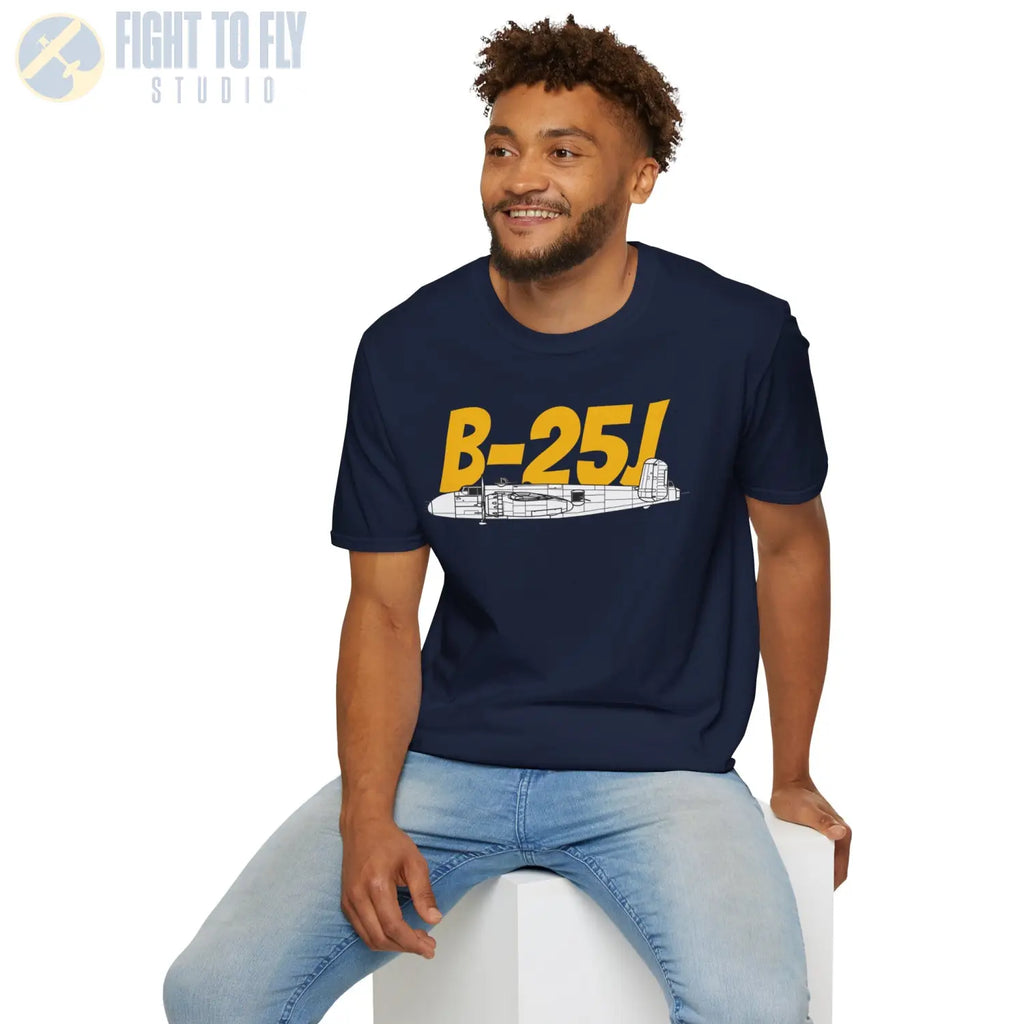 B-25J (8-Gun Nose) Mitchell Side Profile T-Shirt - Pilot gifts - WWII warbird t-shirt