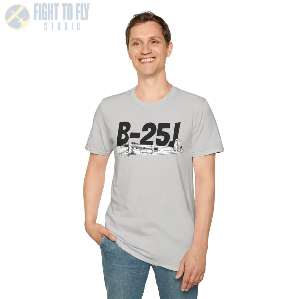 B-25J (8-Gun Nose) Mitchell Side Profile T-Shirt - Pilot gifts - WWII warbird t-shirt