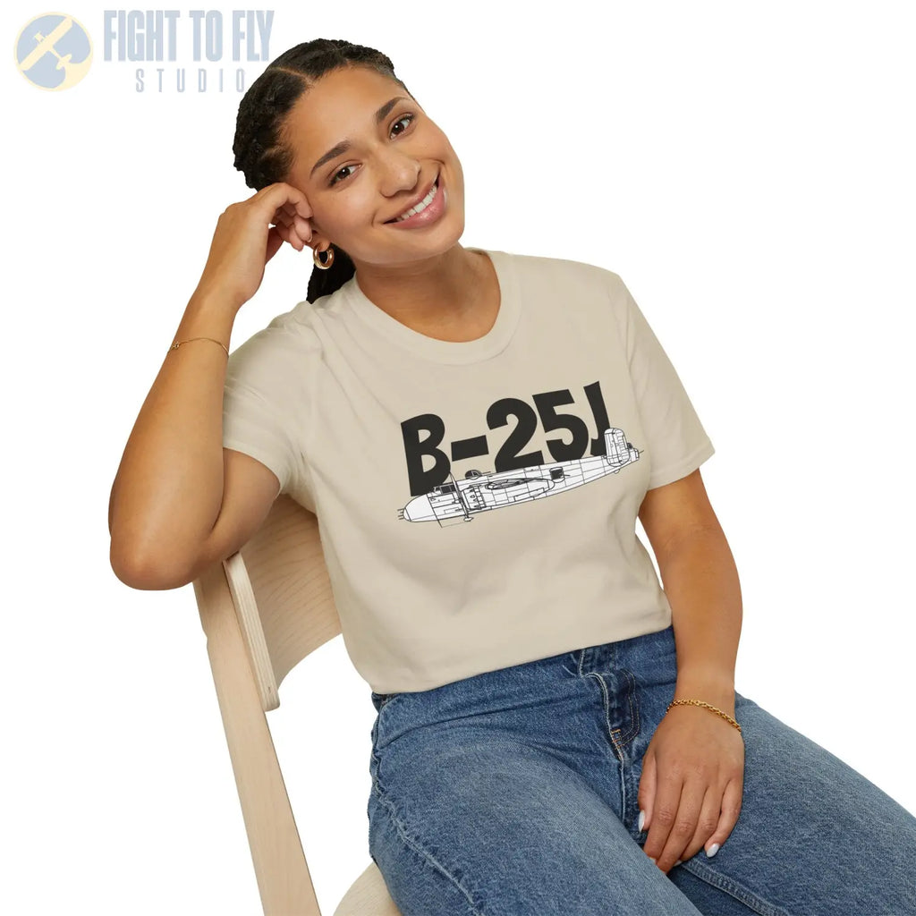 B-25J (8-Gun Nose) Mitchell Side Profile T-Shirt - Pilot gifts - WWII warbird t-shirt