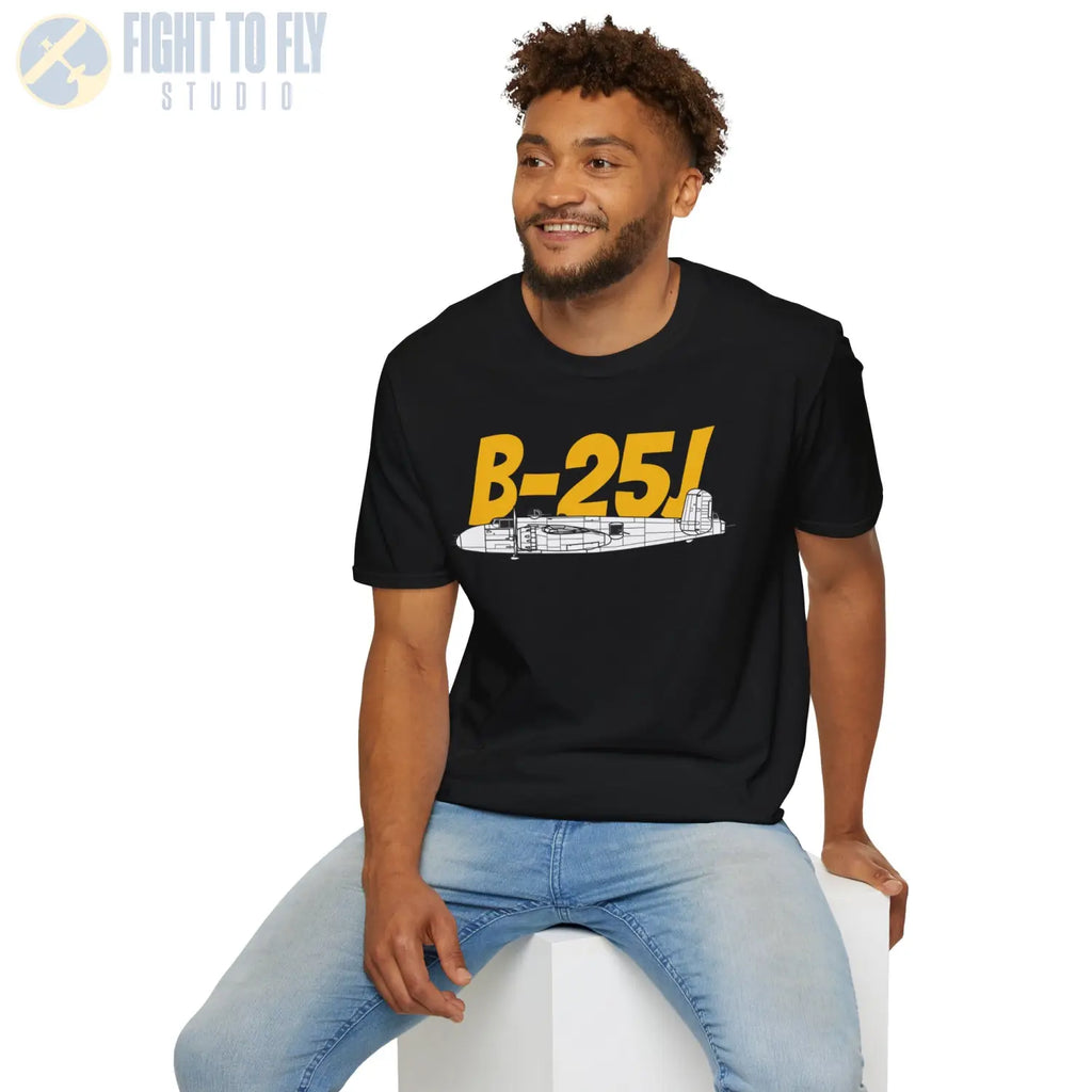 B-25J (8-Gun Nose) Mitchell Side Profile T-Shirt - Pilot gifts - WWII warbird t-shirt