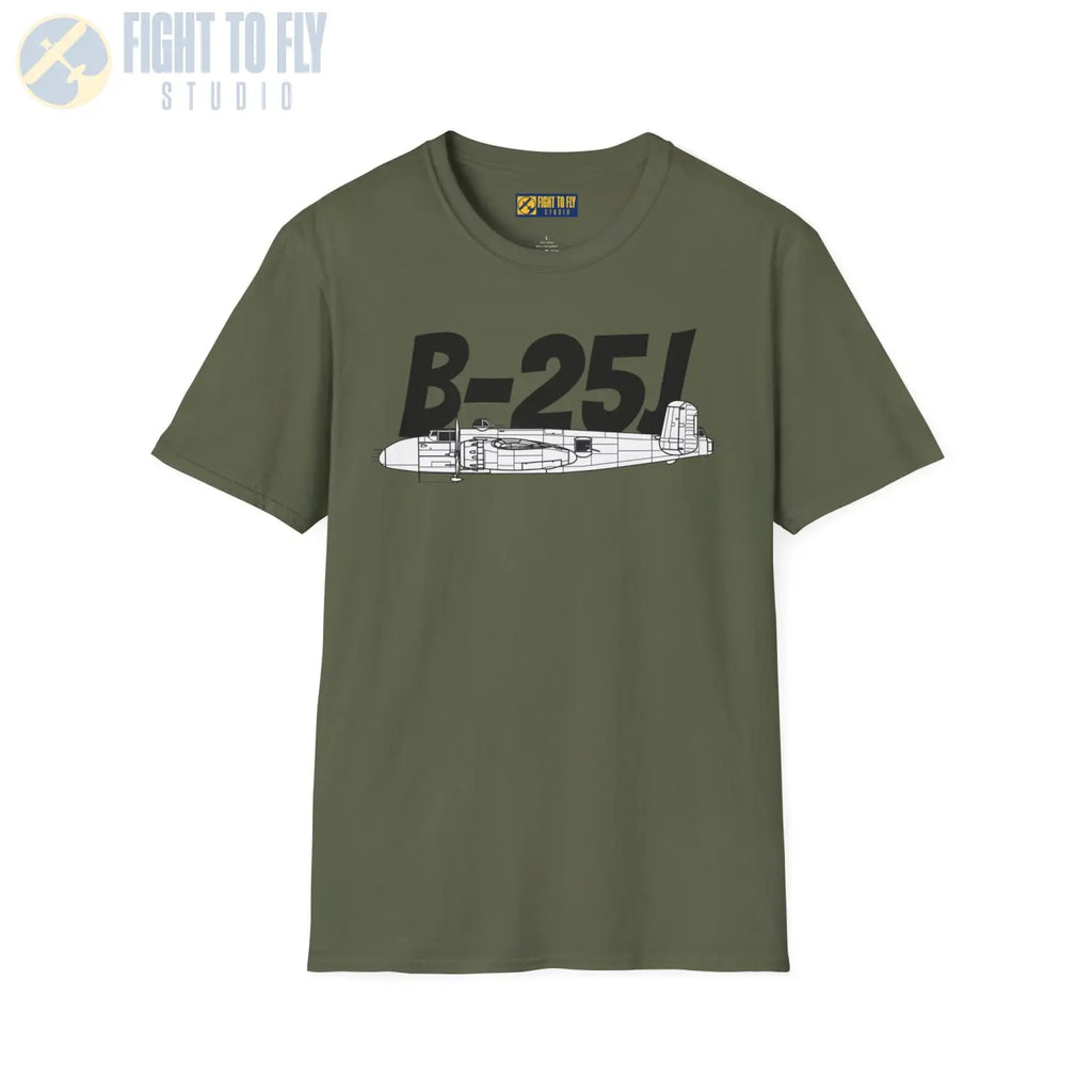 B-25J (8-Gun Nose) Mitchell Side Profile T-Shirt - Pilot gifts - WWII warbird t-shirt