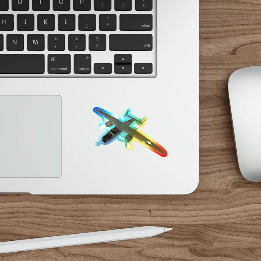 B-25J Mitchell Holographic Die-Cut Stickers - Paper products - Pilot gifts - WWII warbird t-shirt