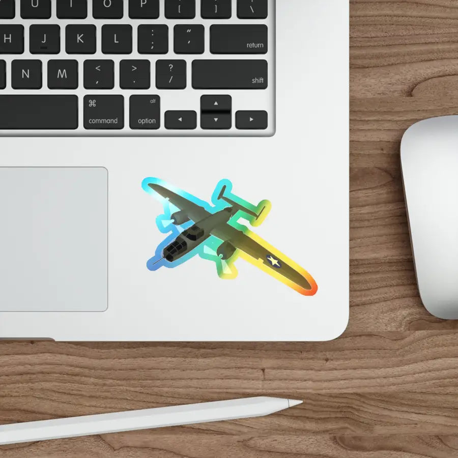 B-25J Mitchell Holographic Die-Cut Stickers - Paper products - Pilot gifts - WWII warbird t-shirt