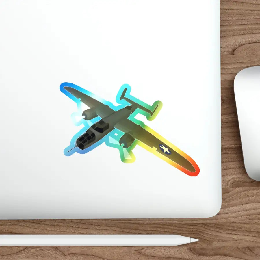 B-25J Mitchell Holographic Die-Cut Stickers - Paper products - Pilot gifts - WWII warbird t-shirt