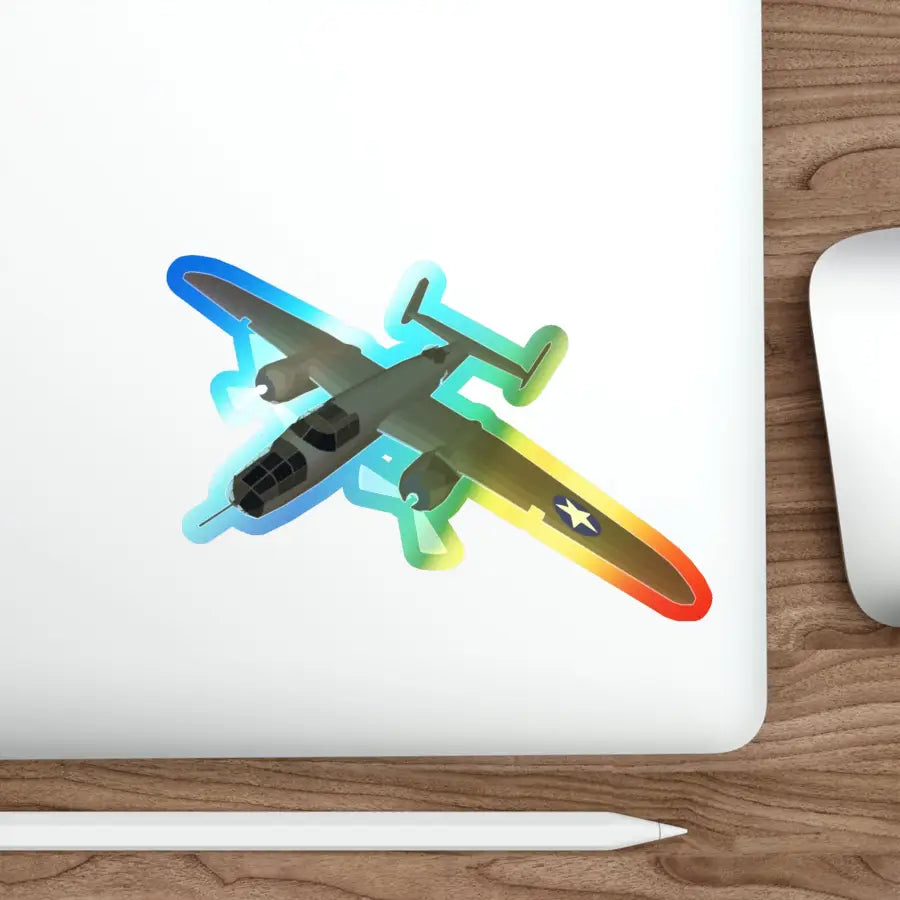 B-25J Mitchell Holographic Die-Cut Stickers - Paper products - Pilot gifts - WWII warbird t-shirt