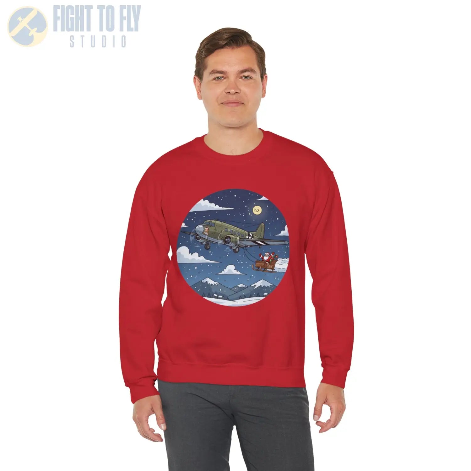 C-47 Pulling Santa’s Sleigh – Holiday Sweater - Sweatshirt - Pilot gifts - WWII warbird t-shirt
