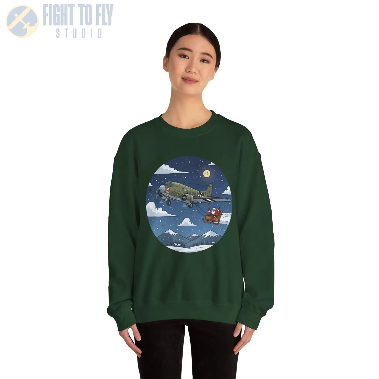 C-47 Pulling Santa’s Sleigh – Holiday Sweater - Sweatshirt - Pilot gifts - WWII warbird t-shirt
