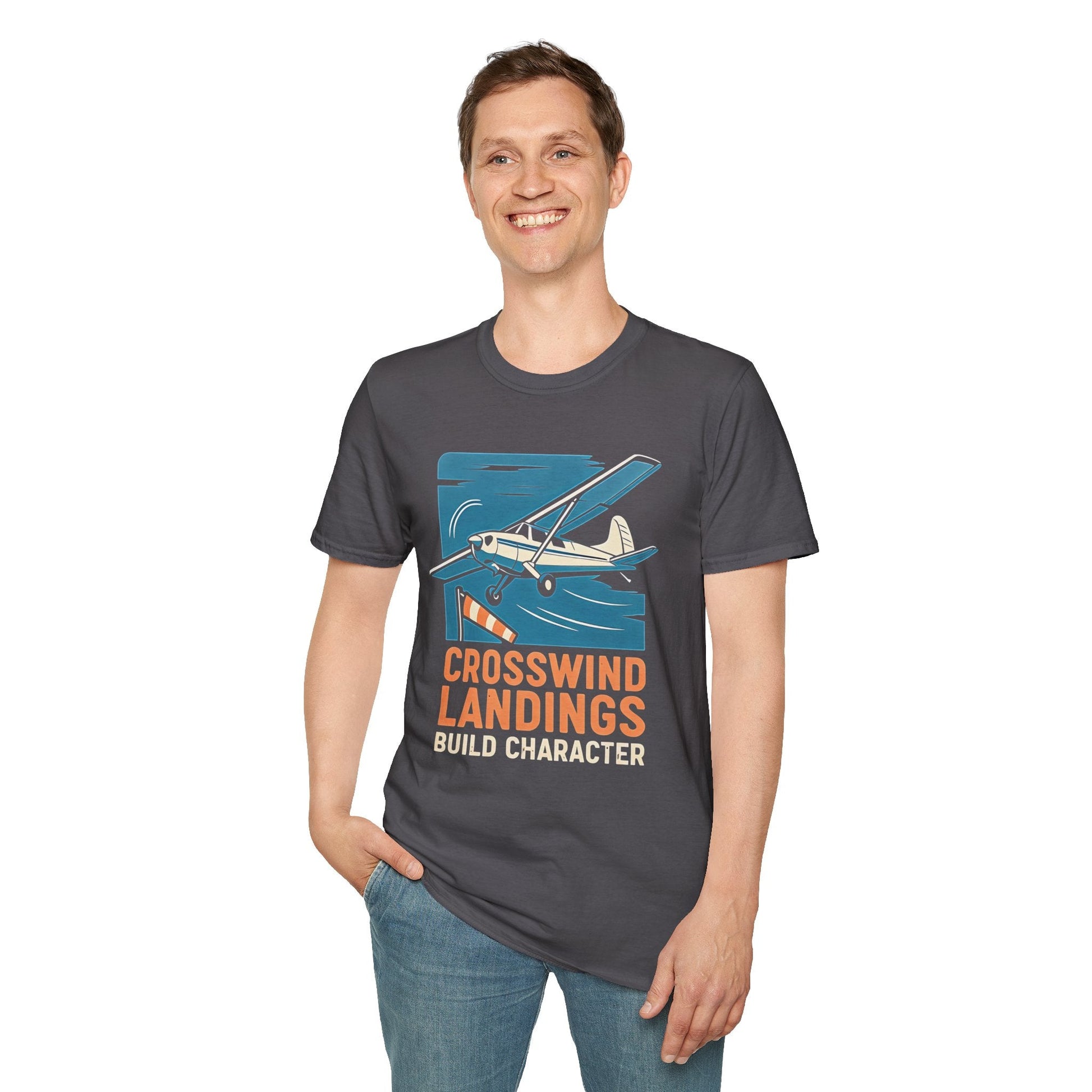 Cessna 170 Premium T-Shirt – “Crosswind Landings Build Character” Taildragger Tee - Pilot gifts - WWII warbird t-shirt