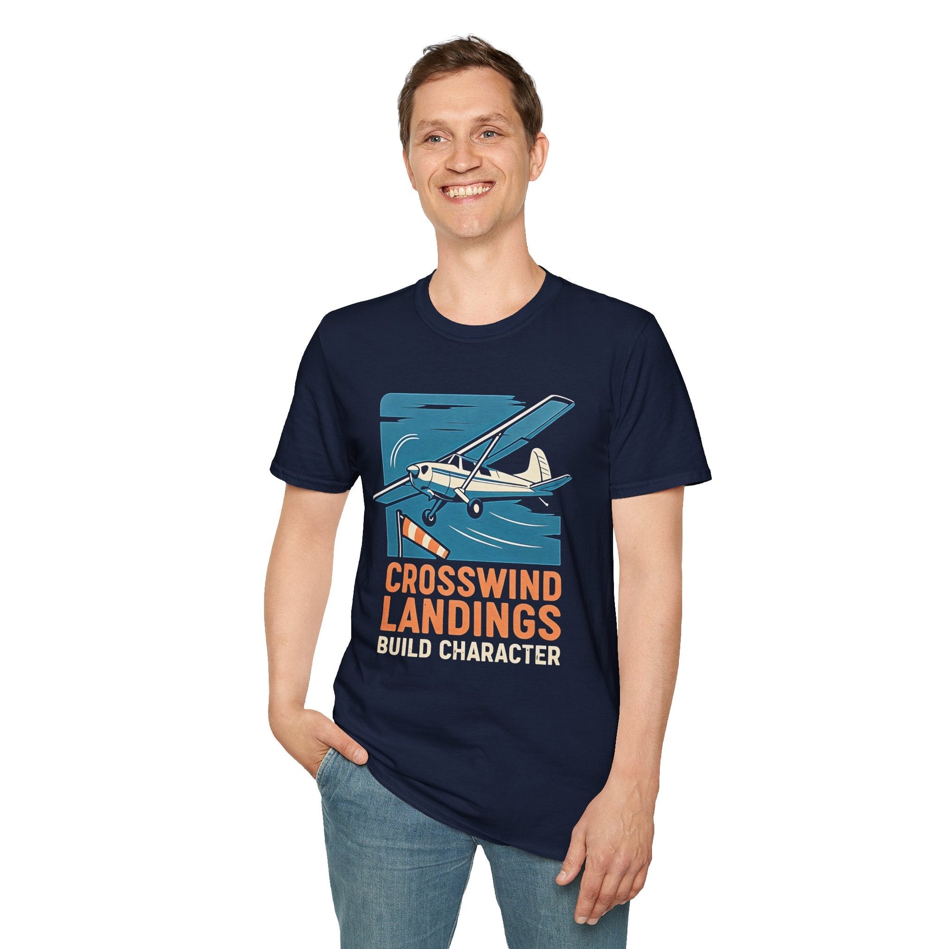 Cessna 170 Premium T-Shirt – “Crosswind Landings Build Character” Taildragger Tee - Pilot gifts - WWII warbird t-shirt