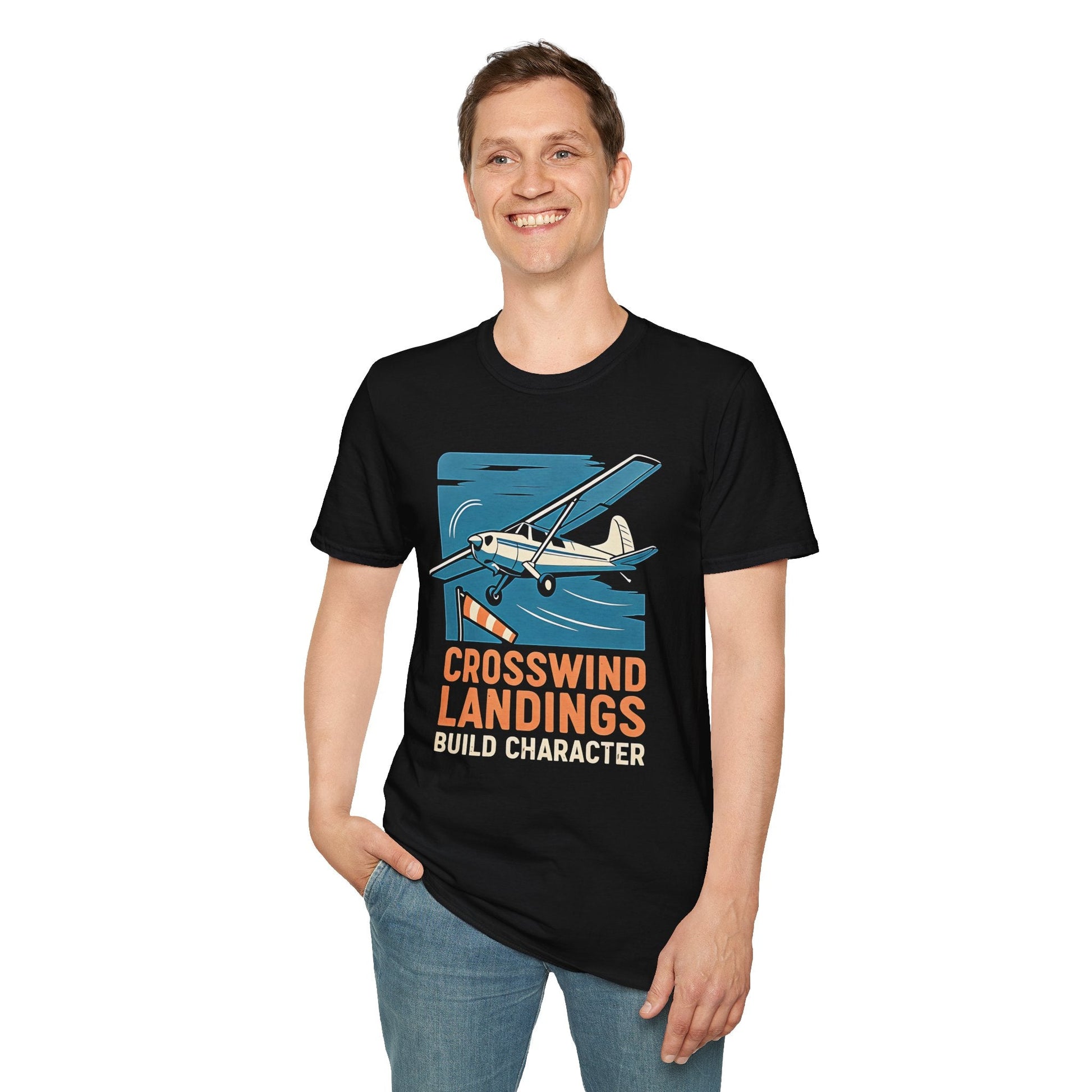 Cessna 170 Premium T-Shirt – “Crosswind Landings Build Character” Taildragger Tee - Pilot gifts - WWII warbird t-shirt