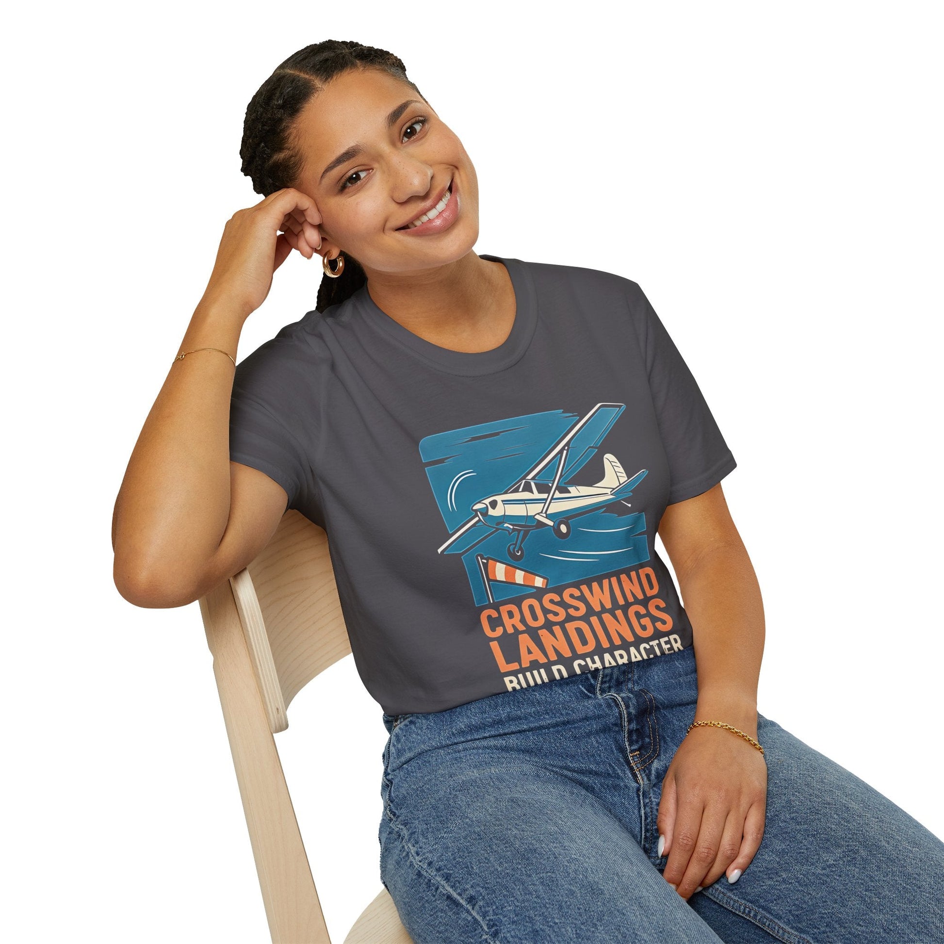 Cessna 170 Premium T-Shirt – “Crosswind Landings Build Character” Taildragger Tee - Pilot gifts - WWII warbird t-shirt