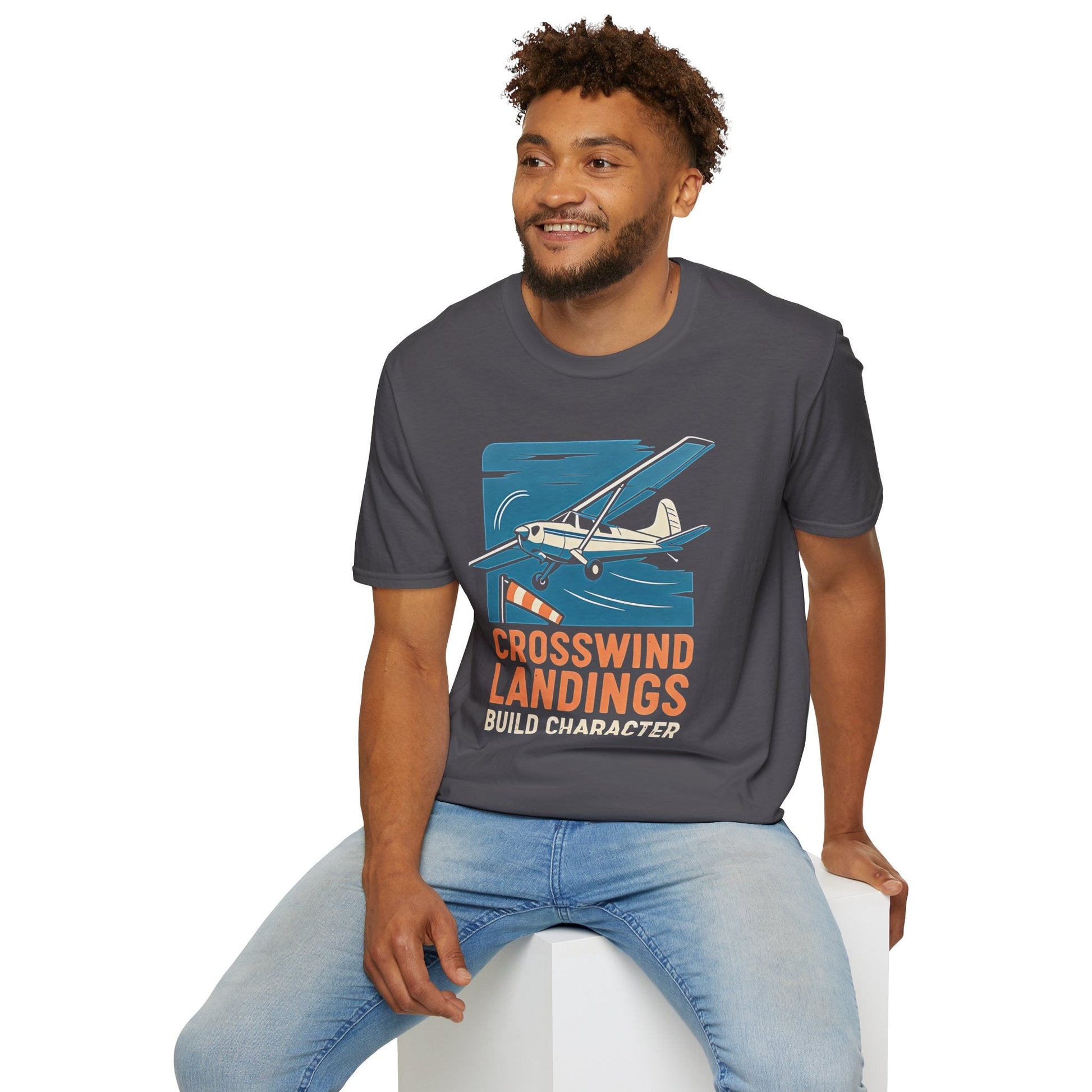 Cessna 170 Premium T-Shirt – “Crosswind Landings Build Character” Taildragger Tee - Pilot gifts - WWII warbird t-shirt