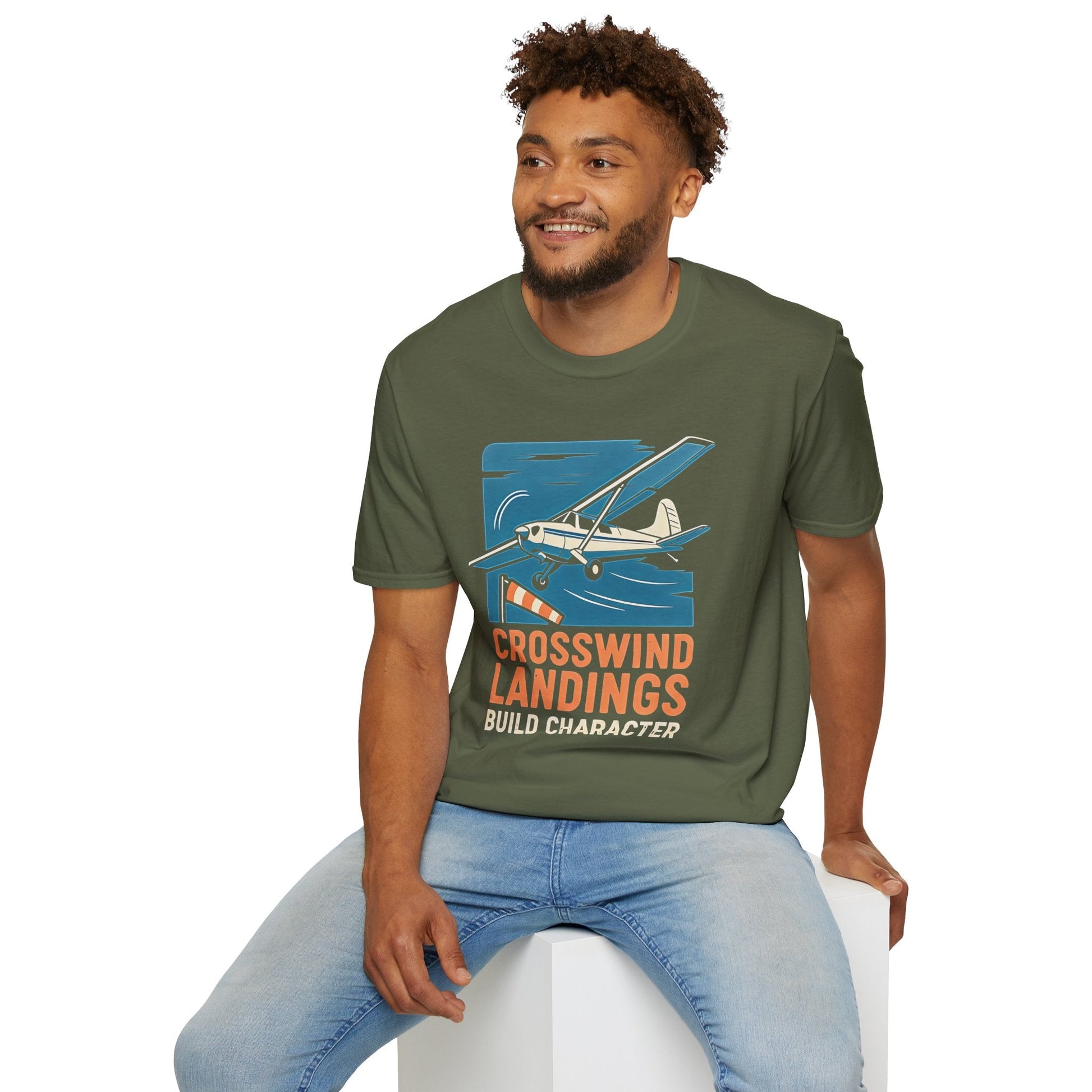Cessna 170 Premium T-Shirt – “Crosswind Landings Build Character” Taildragger Tee - Pilot gifts - WWII warbird t-shirt