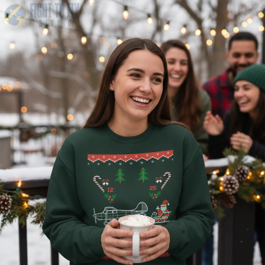 Cessna 170B “Santa’s Bush Plane” Holiday Sweatshirt - Pilot gifts - WWII warbird t-shirt