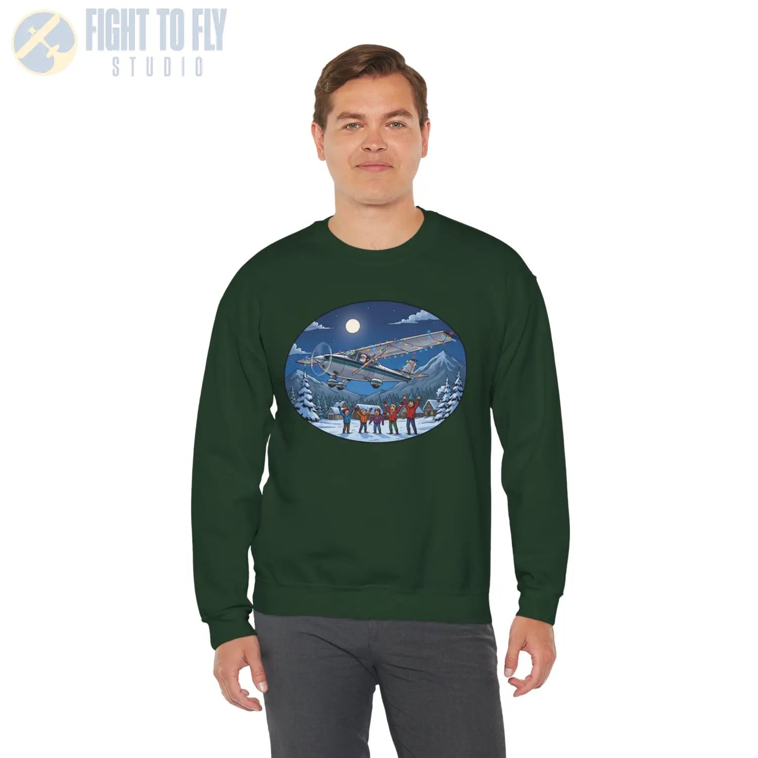 Cessna 182 with Santa at the Controls – Holiday Sweater - Sweatshirt - Pilot gifts - WWII warbird t-shirt