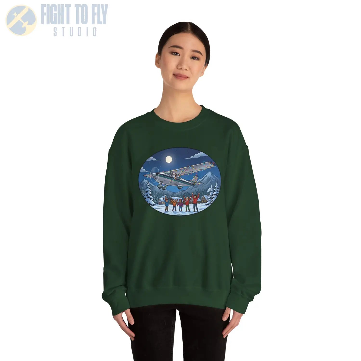 Cessna 182 with Santa at the Controls – Holiday Sweater - Sweatshirt - Pilot gifts - WWII warbird t-shirt