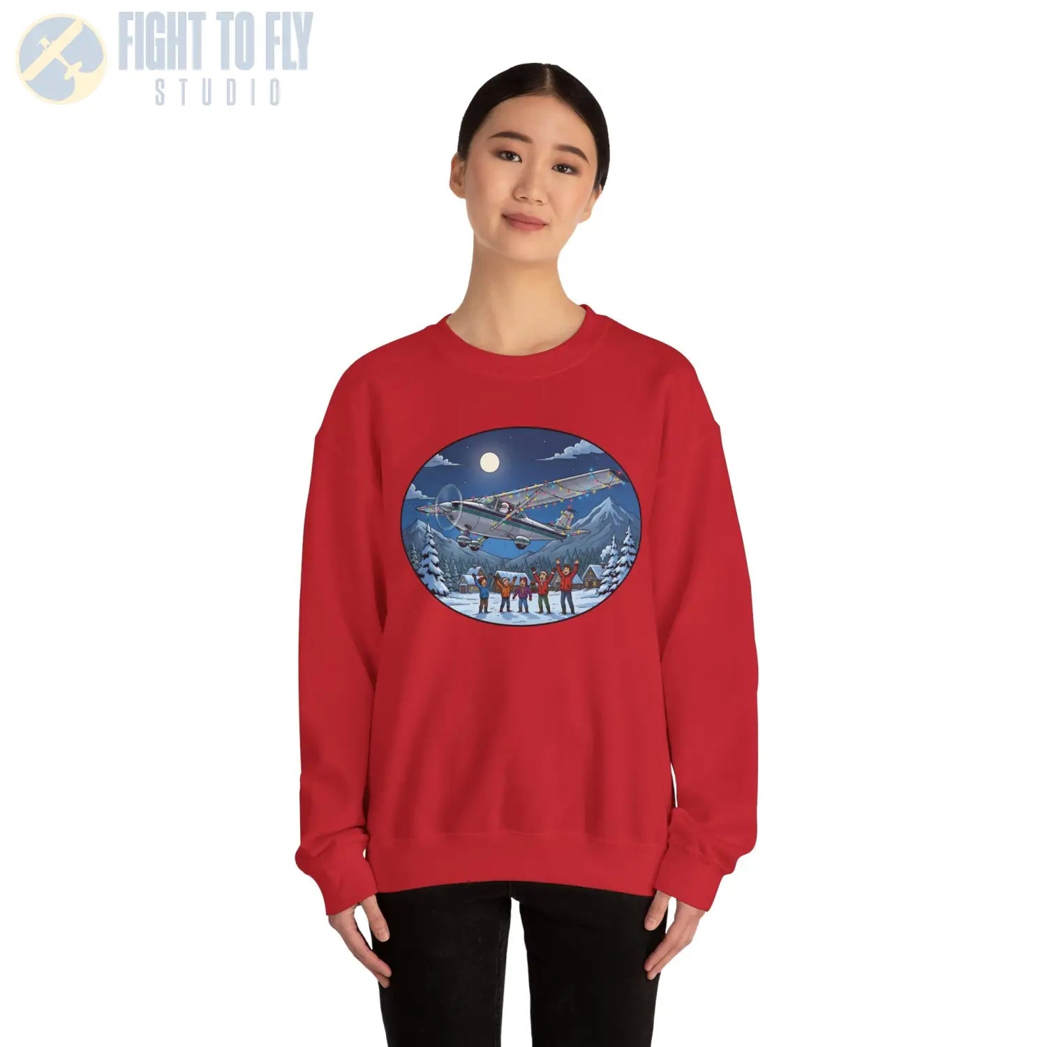 Cessna 182 with Santa at the Controls – Holiday Sweater - Sweatshirt - Pilot gifts - WWII warbird t-shirt
