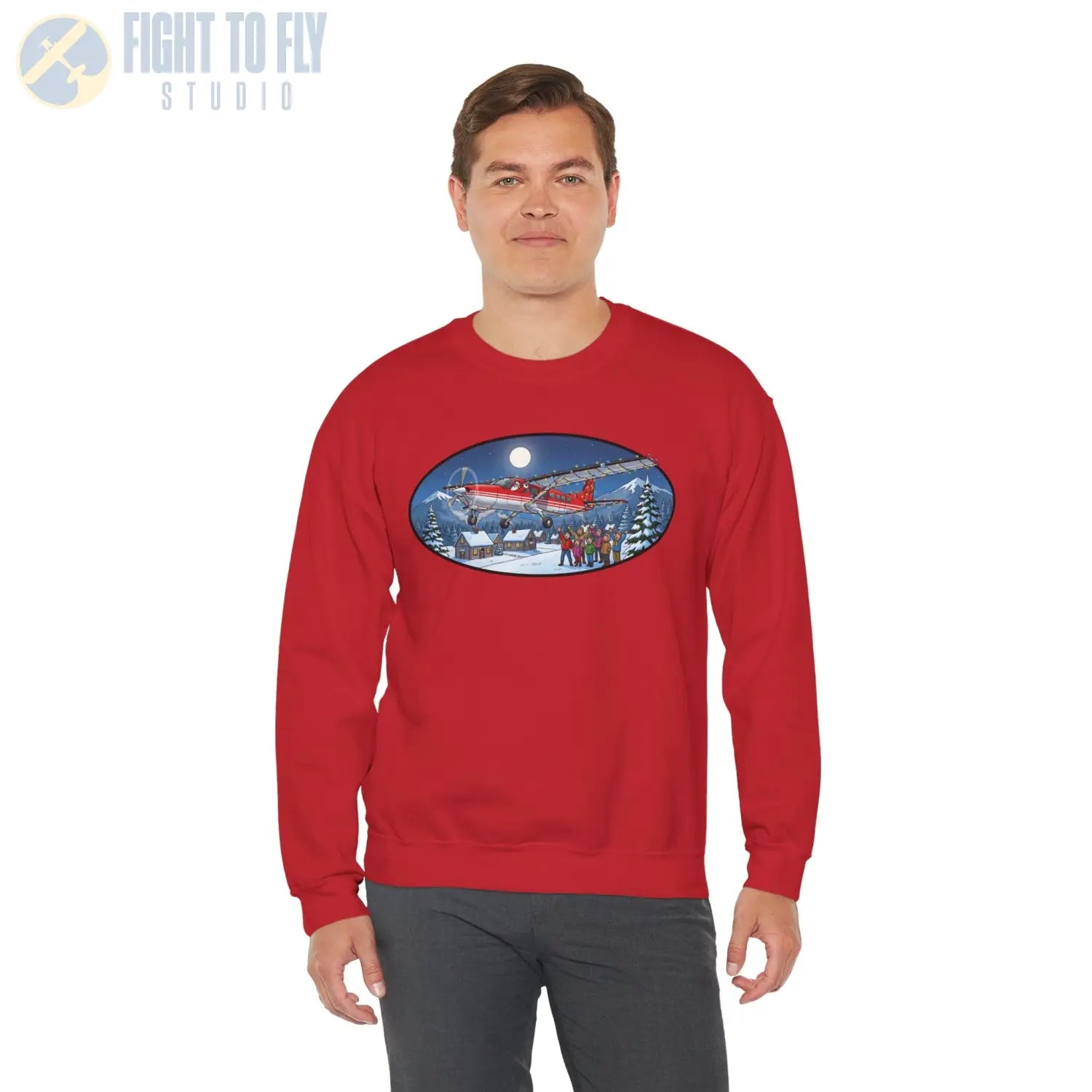 Cessna 208 Grand Caravan with Santa at the Controls – Holiday Sweater - Sweatshirt - Pilot gifts - WWII warbird t-shirt