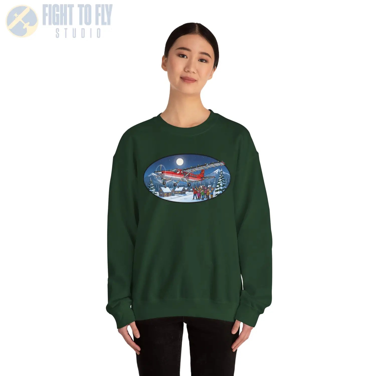 Cessna 208 Grand Caravan with Santa at the Controls – Holiday Sweater - Sweatshirt - Pilot gifts - WWII warbird t-shirt