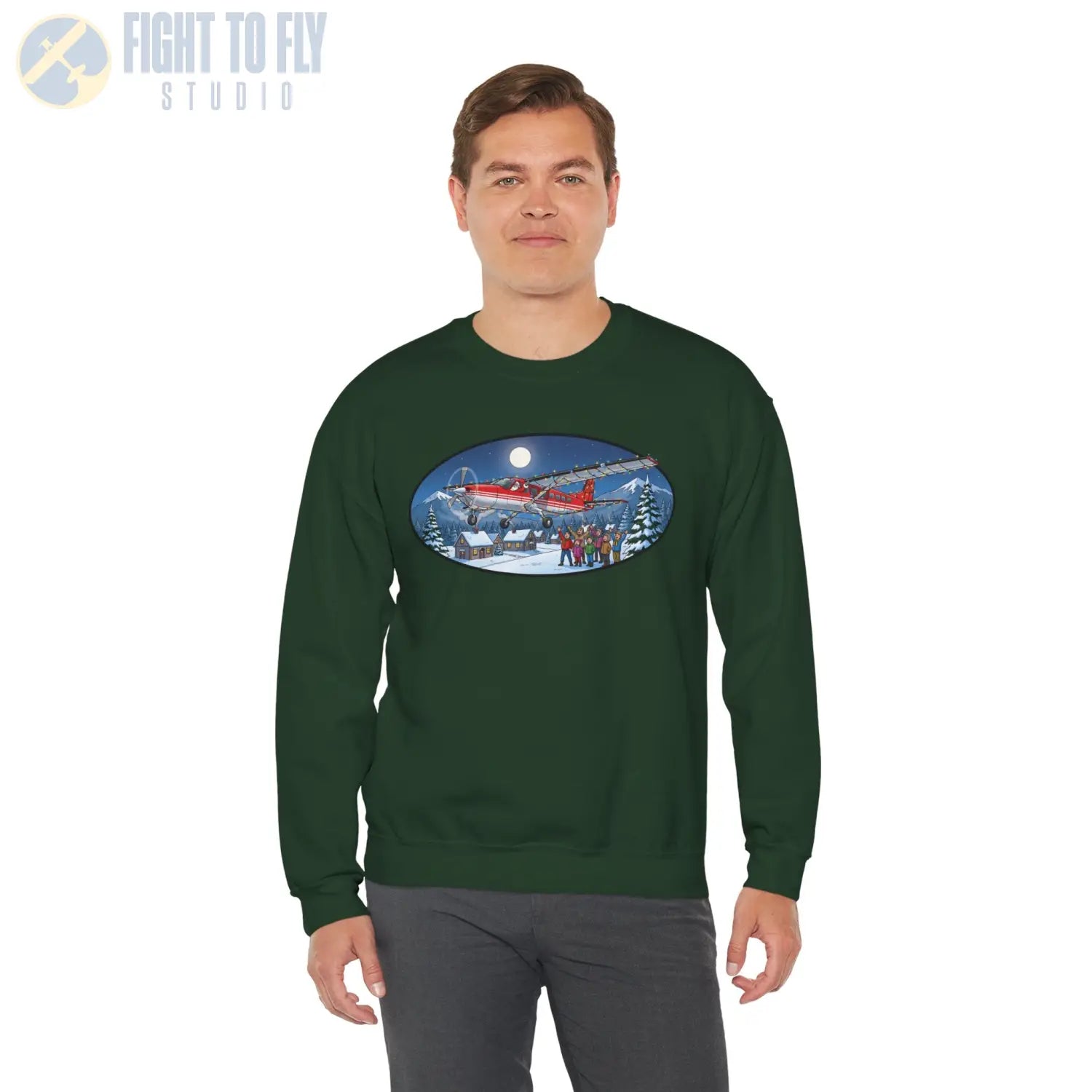 Cessna 208 Grand Caravan with Santa at the Controls – Holiday Sweater - Sweatshirt - Pilot gifts - WWII warbird t-shirt