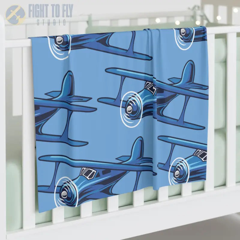 Classic Wings Baby Blanket – Vintage Blue Biplane Design - Home Decor - Pilot gifts - WWII warbird t-shirt