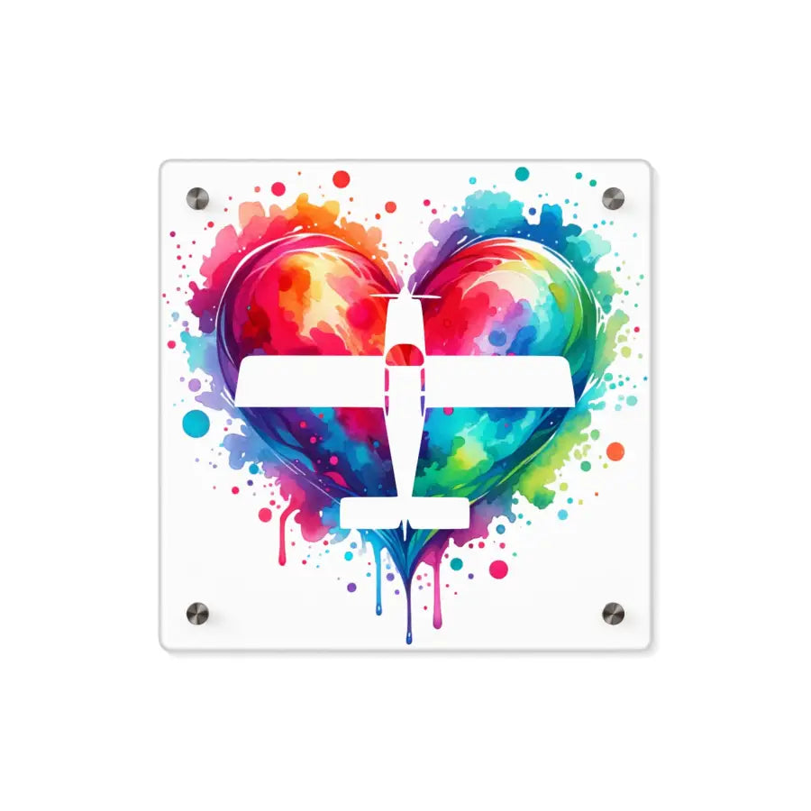 Colorful Airplane Heart Acrylic Wall Art Panel - Perfect for Aviation Lovers & Home Decor - Gifts pilots - apparel