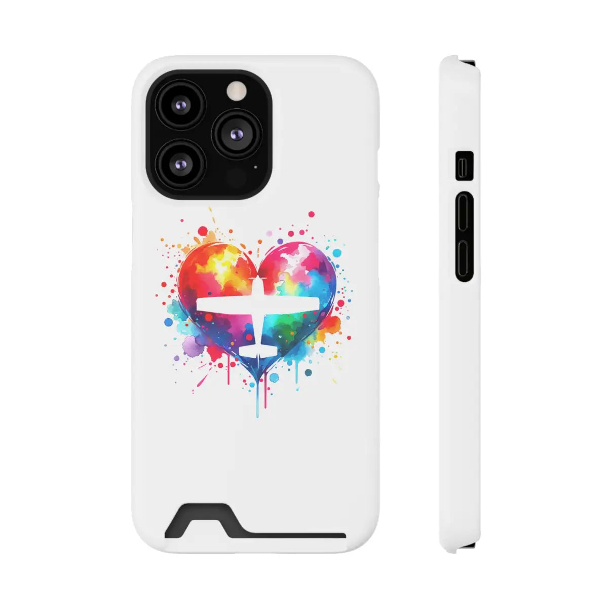 Colorful Airplane Heart Phone Case with Card Holder - Perfect for Travel Lovers - Gifts pilots - Aviation apparel