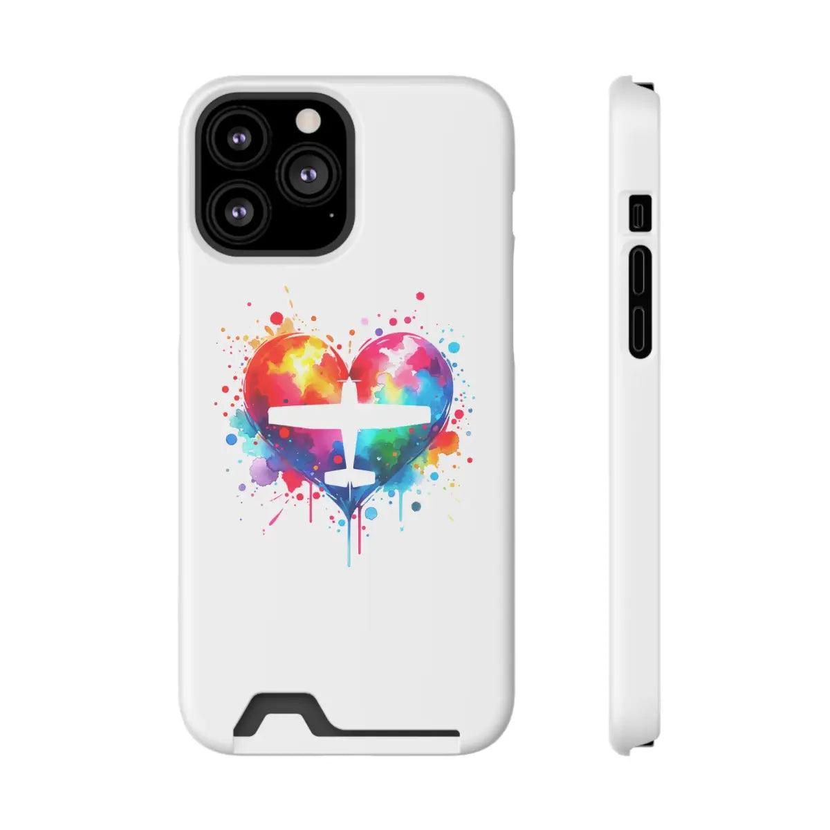 Colorful Airplane Heart Phone Case with Card Holder - Perfect for Travel Lovers - Gifts pilots - Aviation apparel