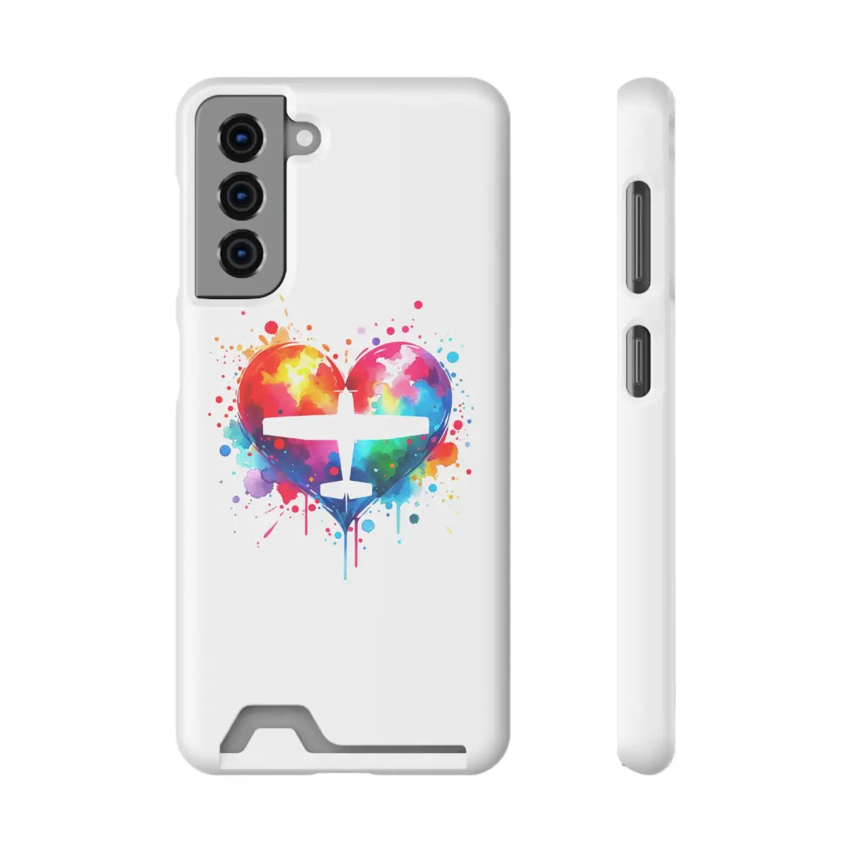 Colorful Airplane Heart Phone Case with Card Holder - Perfect for Travel Lovers - Gifts pilots - Aviation apparel