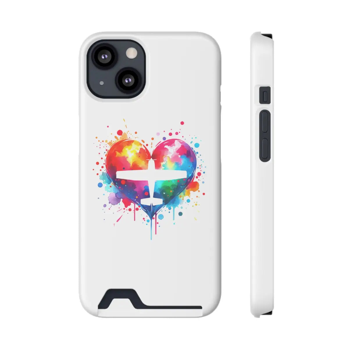 Colorful Airplane Heart Phone Case with Card Holder - Perfect for Travel Lovers - Gifts pilots - Aviation apparel