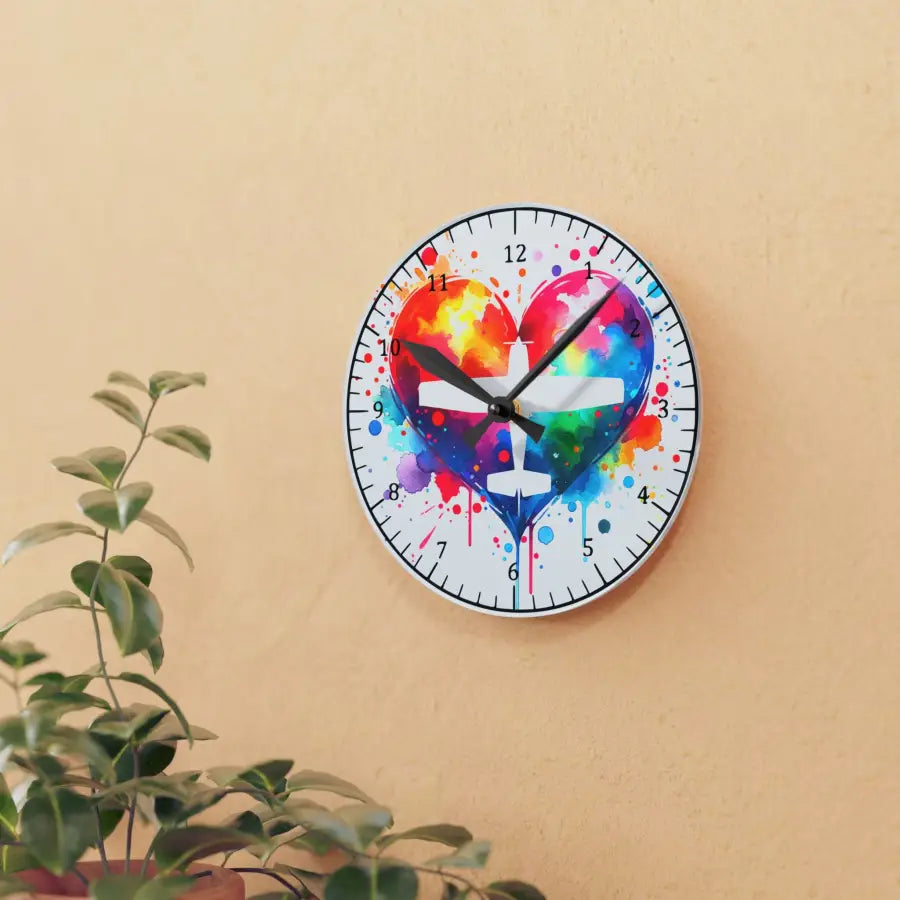 Colorful Cessna Heart Acrylic Wall Clock - Perfect Gift for Aviation Lovers and Home Decor - Pilot gifts - WWII warbird