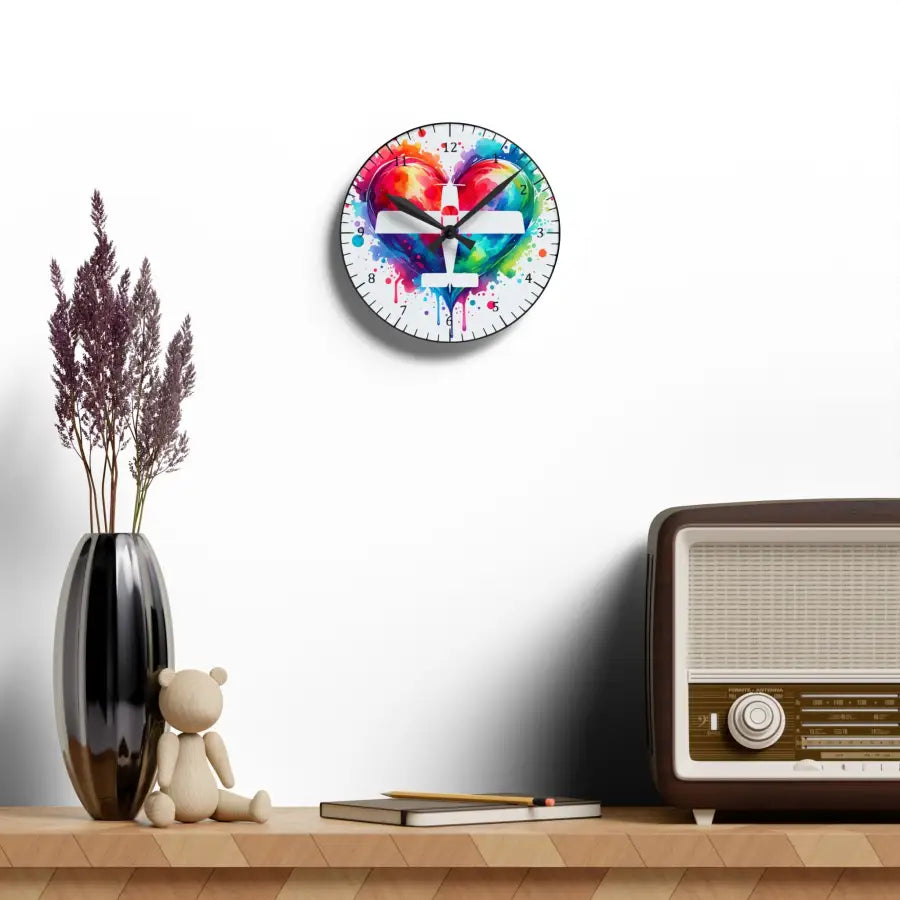 Colorful Heart Airplane Acrylic Wall Clock - Perfect Gift for Aviation Lovers and Home Decor - Pilot gifts - WWII