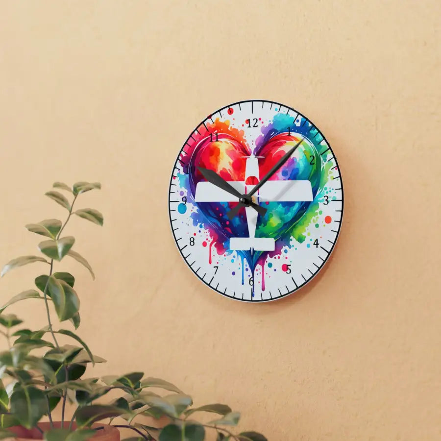 Colorful Heart Airplane Acrylic Wall Clock - Perfect Gift for Aviation Lovers and Home Decor - Gifts pilots - apparel
