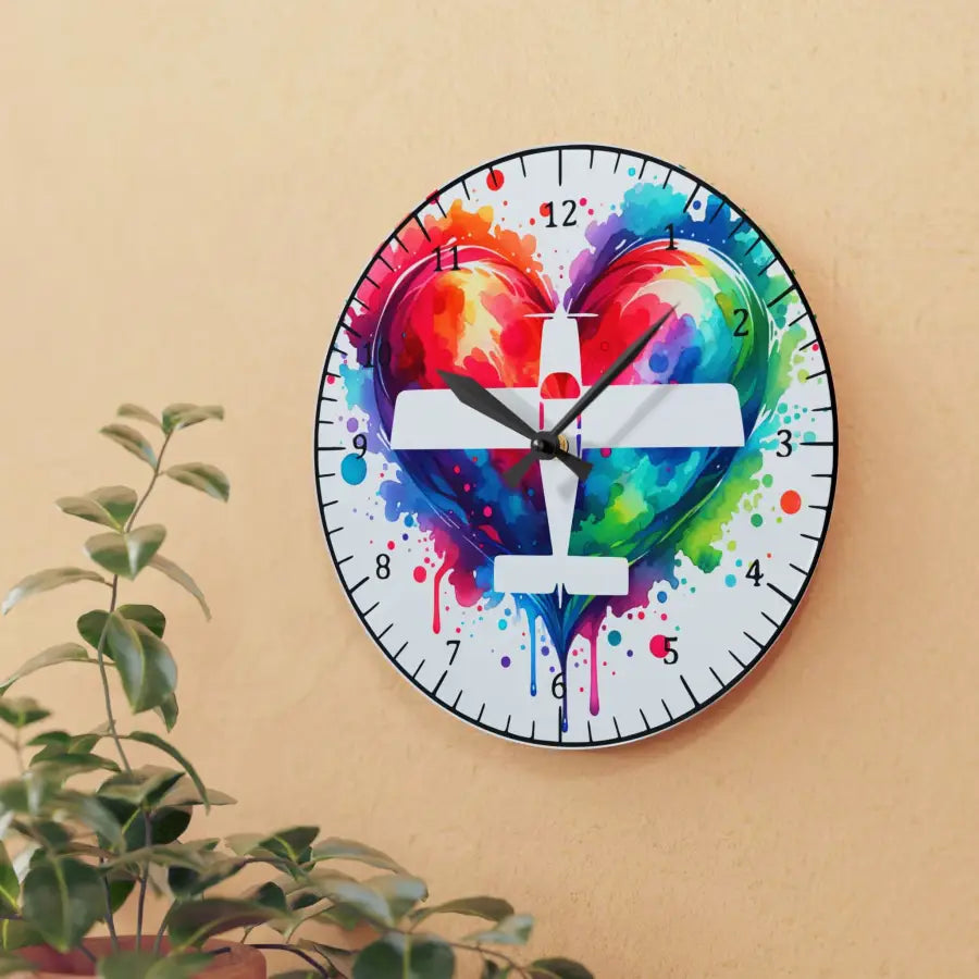 Colorful Heart Airplane Acrylic Wall Clock - Perfect Gift for Aviation Lovers and Home Decor - Pilot gifts - WWII