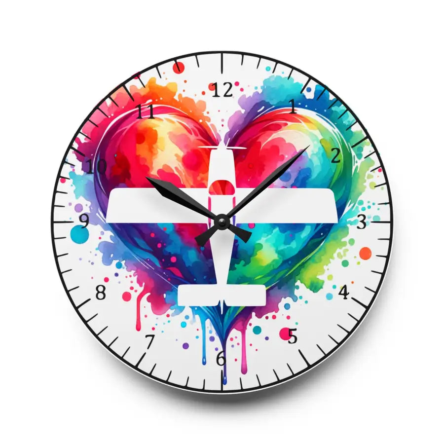 Colorful Heart Airplane Acrylic Wall Clock - Perfect Gift for Aviation Lovers and Home Decor - Pilot gifts - WWII