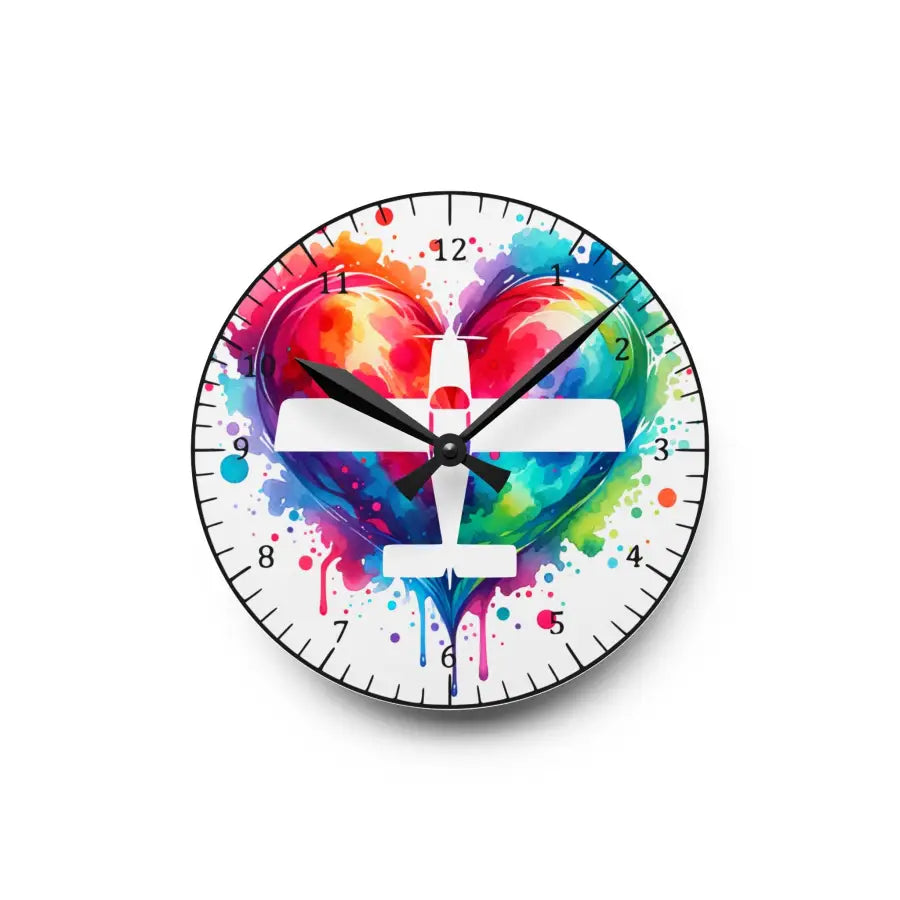 Colorful Heart Airplane Acrylic Wall Clock - Perfect Gift for Aviation Lovers and Home Decor - Gifts pilots - apparel