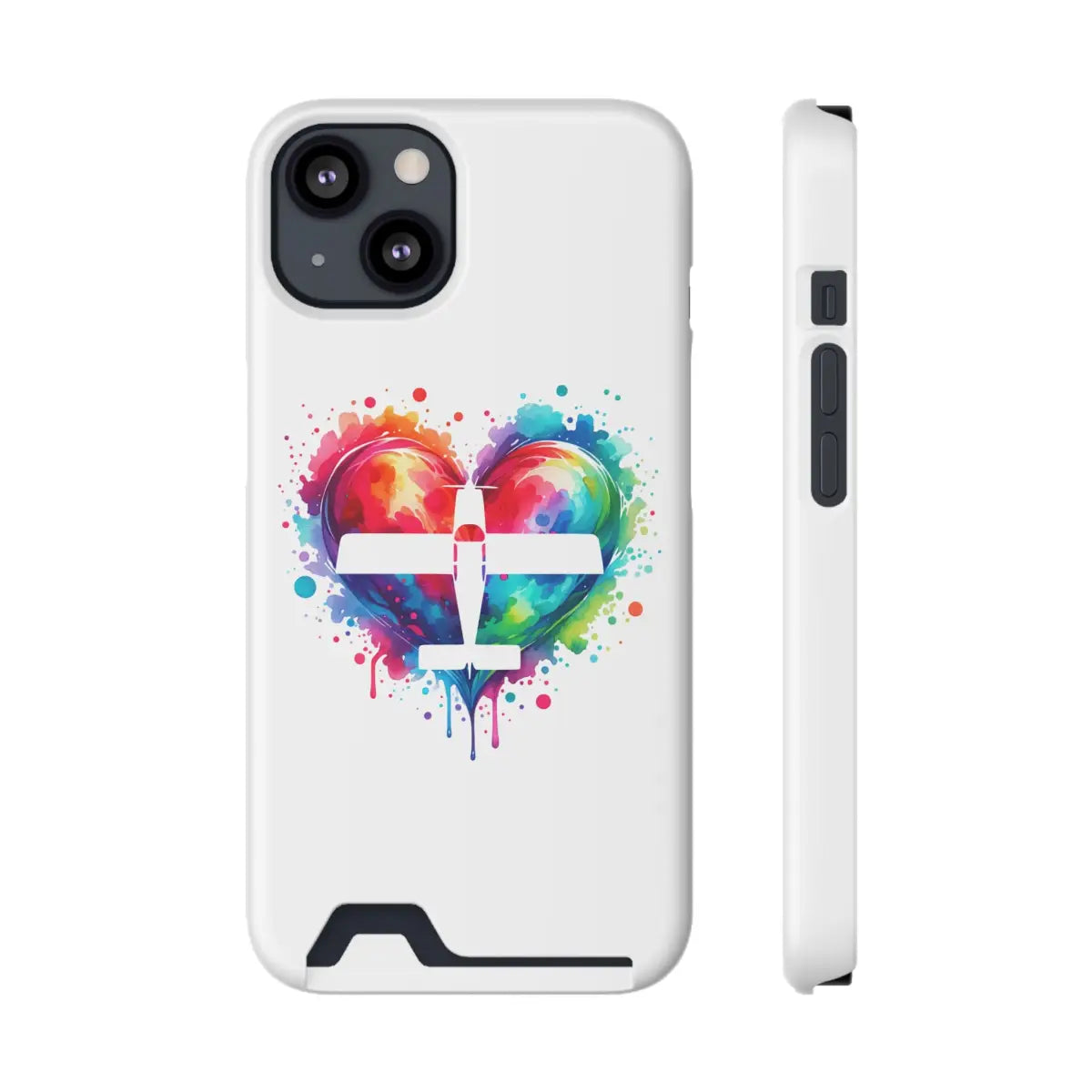 Colorful Heart Airplane Phone Case with Card Holder - Perfect Gift for Travelers - Gifts pilots - Aviation apparel