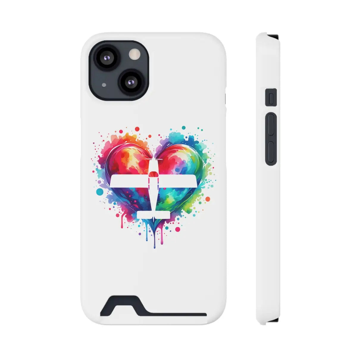 Colorful Heart Airplane Phone Case with Card Holder - Perfect Gift for Travelers - Gifts pilots - Aviation apparel