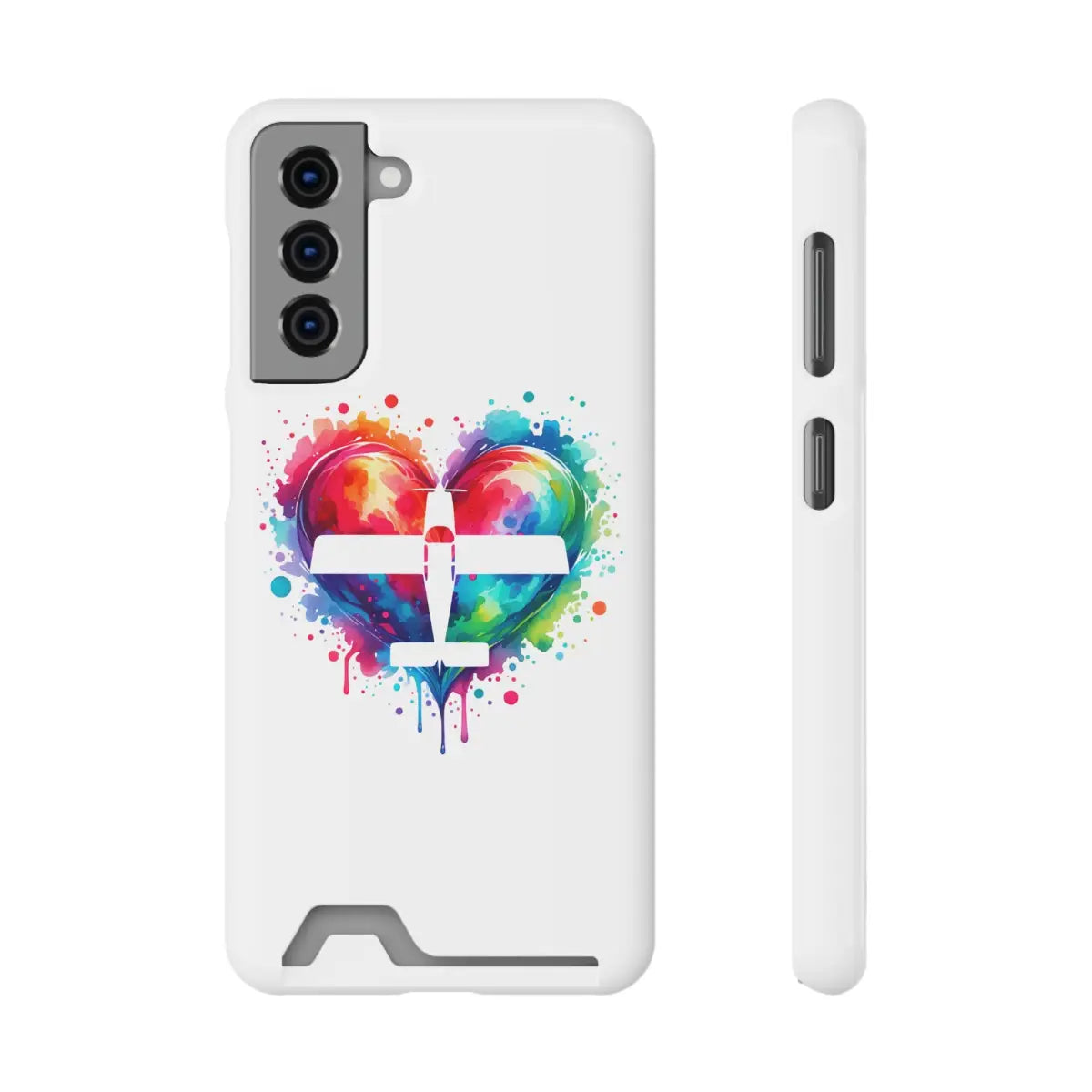 Colorful Heart Airplane Phone Case with Card Holder - Perfect Gift for Travelers - Gifts pilots - Aviation apparel