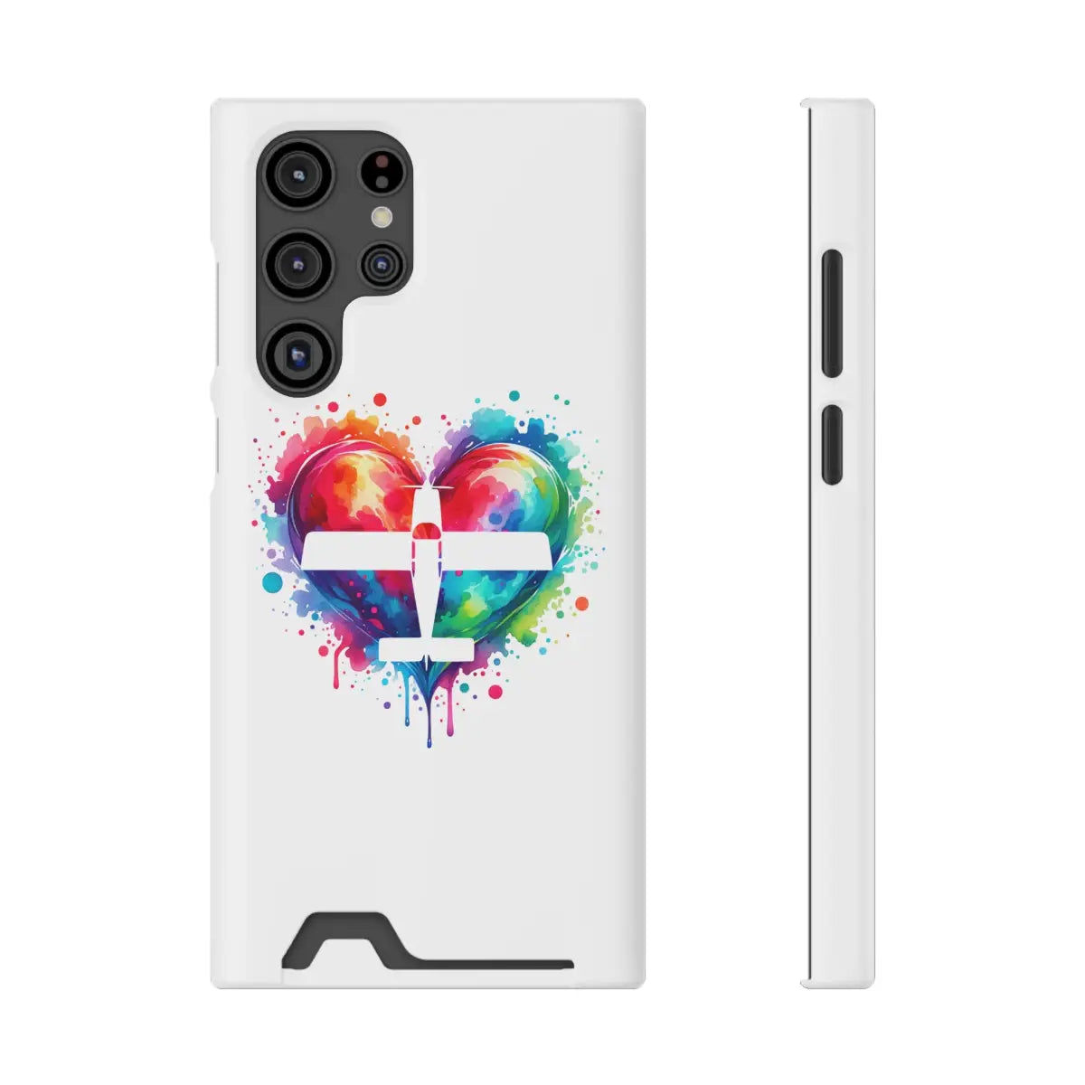 Colorful Heart Airplane Phone Case with Card Holder - Perfect Gift for Travelers - Gifts pilots - Aviation apparel