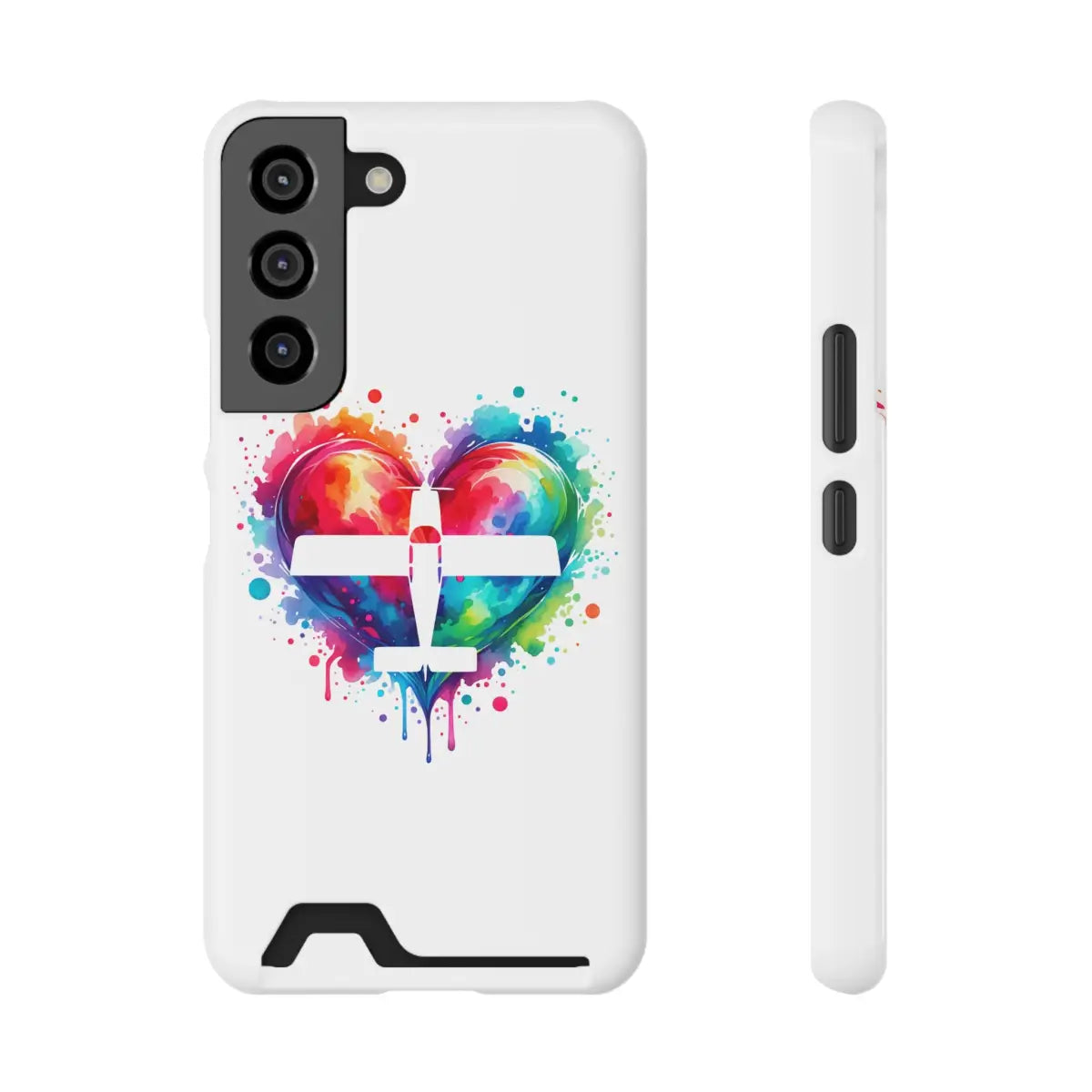 Colorful Heart Airplane Phone Case with Card Holder - Perfect Gift for Travelers - Gifts pilots - Aviation apparel