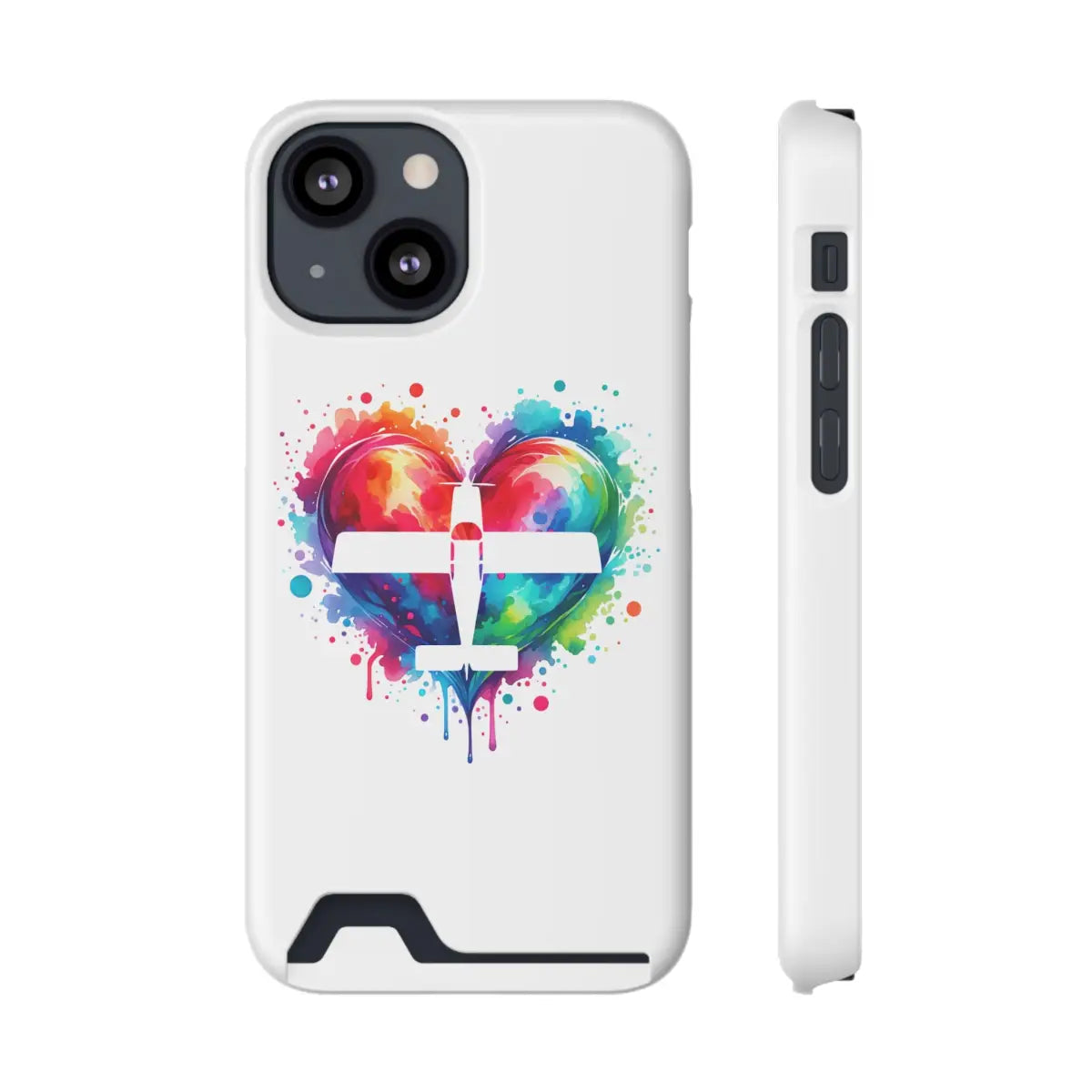 Colorful Heart Airplane Phone Case with Card Holder - Perfect Gift for Travelers - Gifts pilots - Aviation apparel