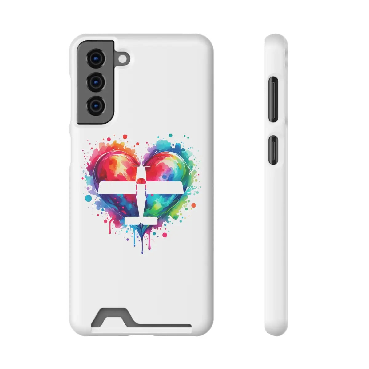 Colorful Heart Airplane Phone Case with Card Holder - Perfect Gift for Travelers - Gifts pilots - Aviation apparel